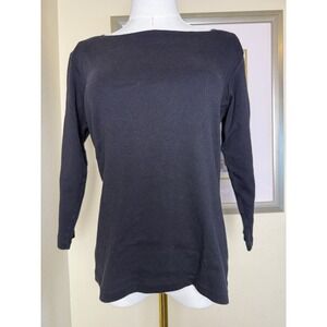 Talbots Square Neck Blouse 3/4 Sleeve Top | Black | Womens Size Small